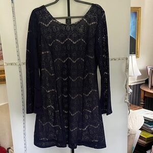 Fully lined Elegant Navy Lace bell sleeve Dress